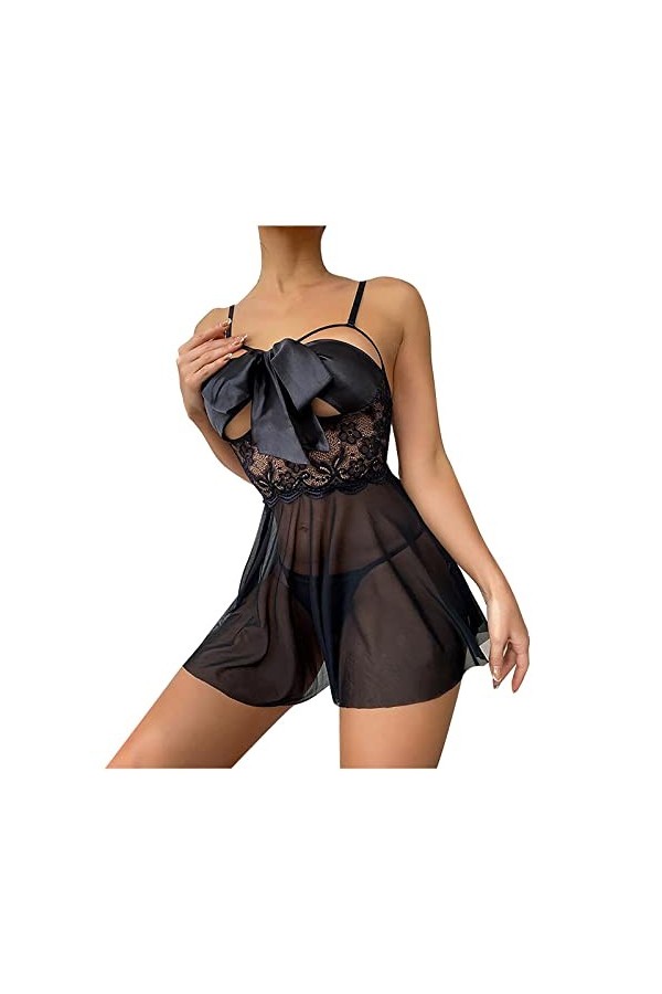 Générique Lingerie Sexy Femme Chemise de Nuit Sexy séduisante en Dentelle pour Femmes sans Lacet, y Un Pantalon String Linger