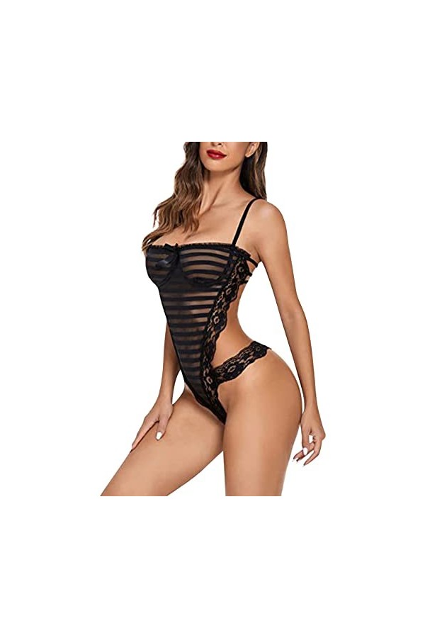 Pyjama Femme Sexy Chic Ensemble de Lingerie Sexy avec col de Soutien-Gorge évidé et Ceinture tissée pour Femme Nuisette Sexy 