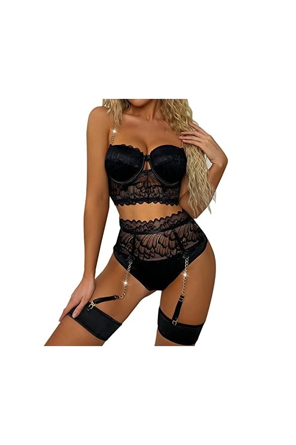 Lingerie Femme Sexy Ensemble Homme Sexy Hot y25k Femmes 3PC Sexy Dentelle Lingerie Sexy Mode Sexy sous-Vêtements Costumes Lin