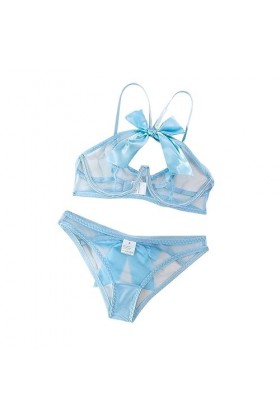 CUTeFiorino Cup F Lingerie Ensemble de culottes en Satin avec Noeud et Maille Transparent Creux Sexy Sous-Vêtements R Lingeri