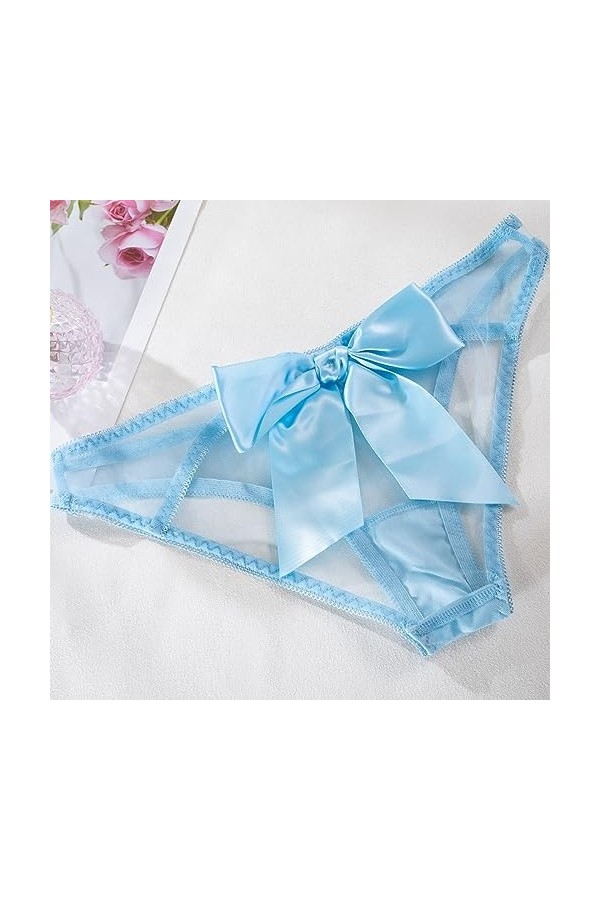 CUTeFiorino Cup F Lingerie Ensemble de culottes en Satin avec Noeud et Maille Transparent Creux Sexy Sous-Vêtements R Lingeri