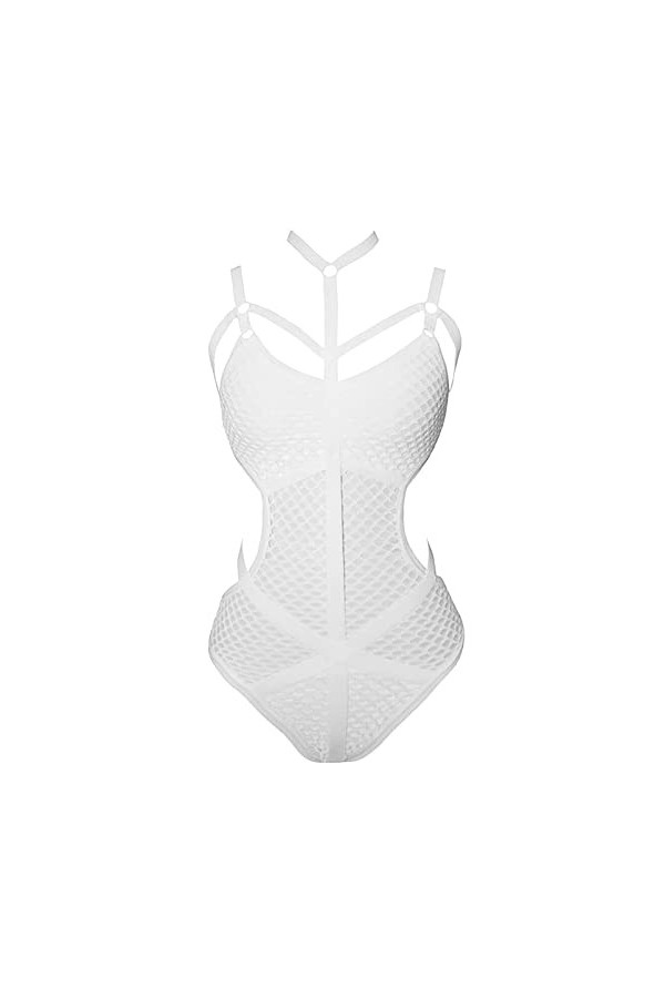 Ensemble de lingerie ultra fine et sexy en maille avec bretelles transparentes et lingerie sexy, Blanc., S