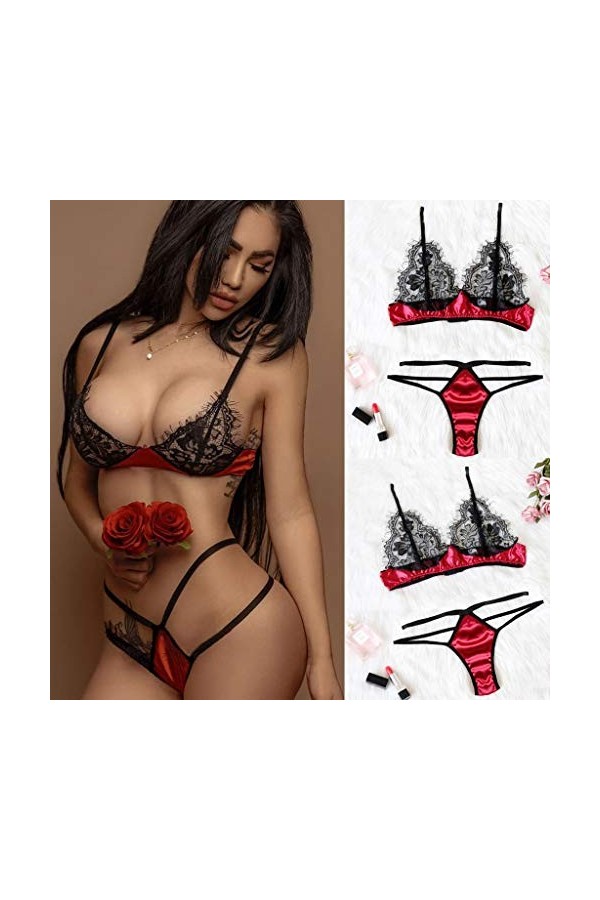Femme Lingerie Sexy Ensemble 2 Pièce sous-Vetements Sexy Ensemble Soutien Gorge et String Erotique Vêtements De Nuit Dentelle