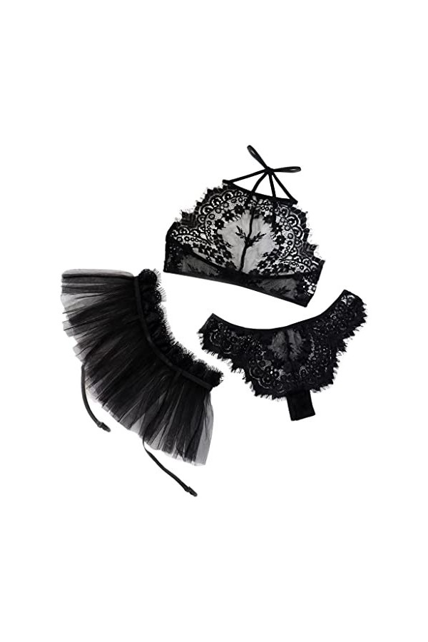 Sous-vêtement sexy pour femme - Mini jupe avec soutien-gorge à bretelles, Noir , L