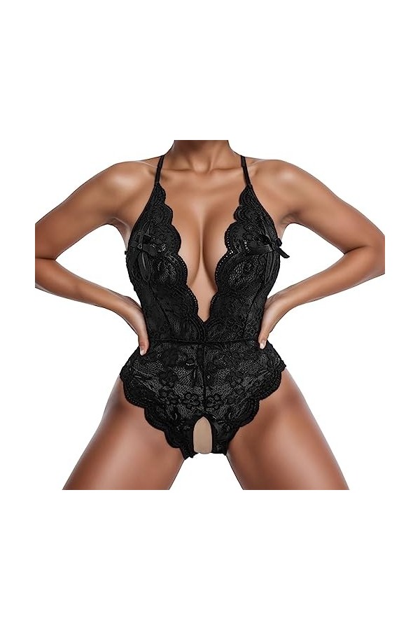 HERSIL Ensemble de lingerie sexy en V profond pour femme - Soutien-gorge sexy - Dentelle - Soutien-gorge gothique et slip dos