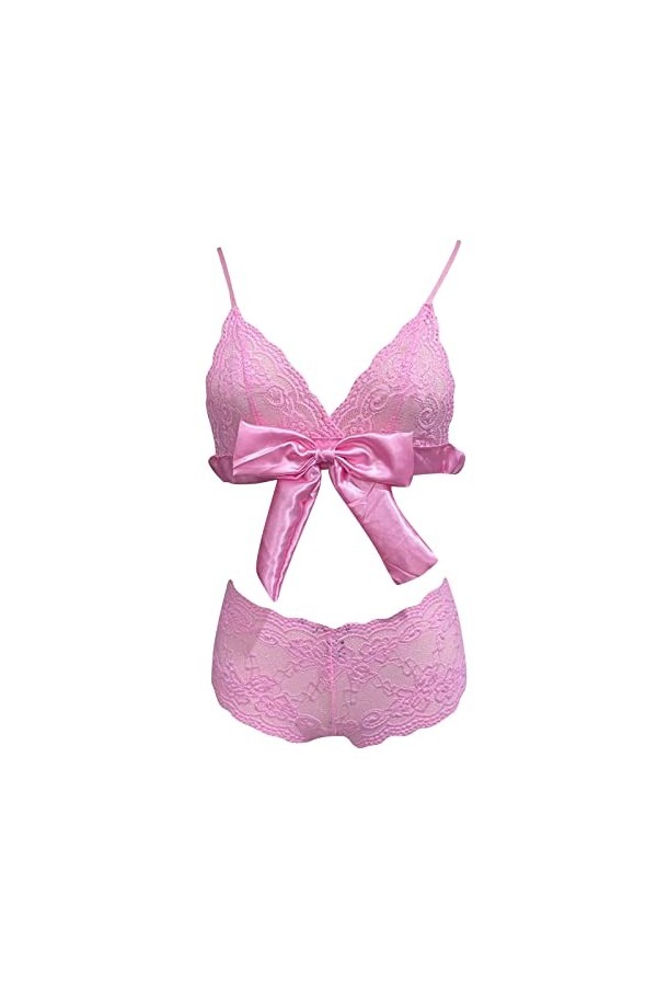 Ensemble de lingerie sexy en dentelle pour femme - Rose clignotant - Lingerie sexy en latex, Rose, M