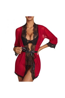 Lingerie sexy pour femme, chemise de nuit sexy en dentelle, ceinture 2 pièces, pyjama érotique, tenue exotique pour strip-tea