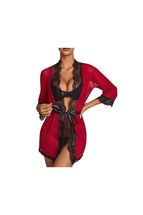Lingerie sexy pour femme, chemise de nuit sexy en dentelle, ceinture 2 pièces, pyjama érotique, tenue exotique pour strip-tea