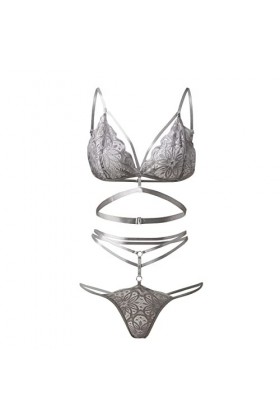 Lingerie sexy en dentelle pour femme - Sous-vêtements sexy - Sous-vêtements de nuit - Culotte ouverte, gris, M