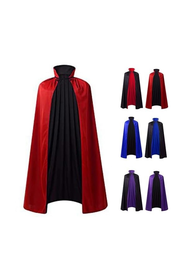 KBOPLEMQ Cape à col montant de vampire, noir et rouge, double face avec cape adulte, costume de vampire, cape classique Dark 