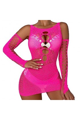 Lingerie Sexy Femme Grande Taille Brassière Robe en Maille à Manches Longues pour Femmes, Couleur Unie, Sexy, Chaud, sous-vêt