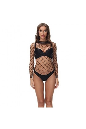 UOWEG Femmes Lingerie Manches Longues Body Sexy Mesh Teddy sous-Vêtements Robe Sexy Black, One Size 
