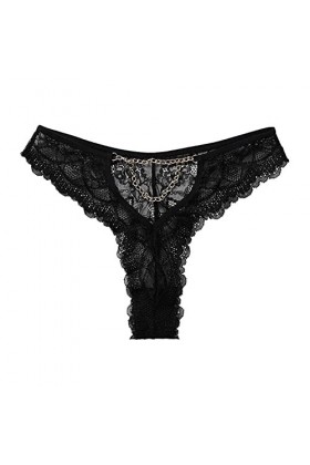 Culotte grande taille européenne et américaine - Dentelle sexy transparente - Chaîne en métal érotique - Entrejambe en coton 