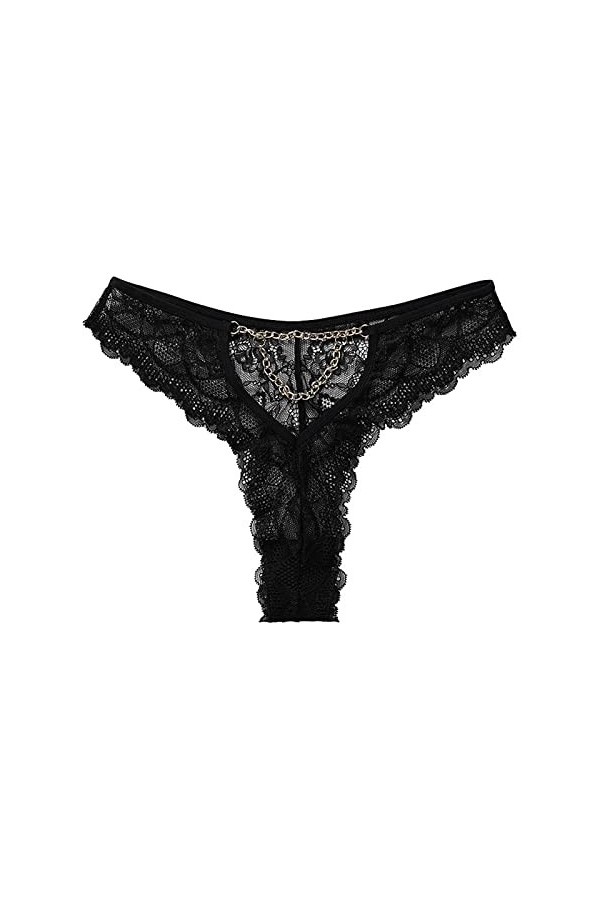 Culotte grande taille européenne et américaine - Dentelle sexy transparente - Chaîne en métal érotique - Entrejambe en coton 