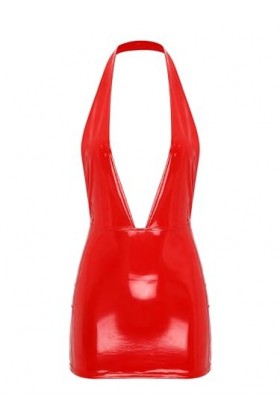 MSemis Robe Sexy Femme Coquine Cuir Moulante Mini Robe Lingerie Erotique Dos Nu Simili Cuir Clubwear Rouge XL