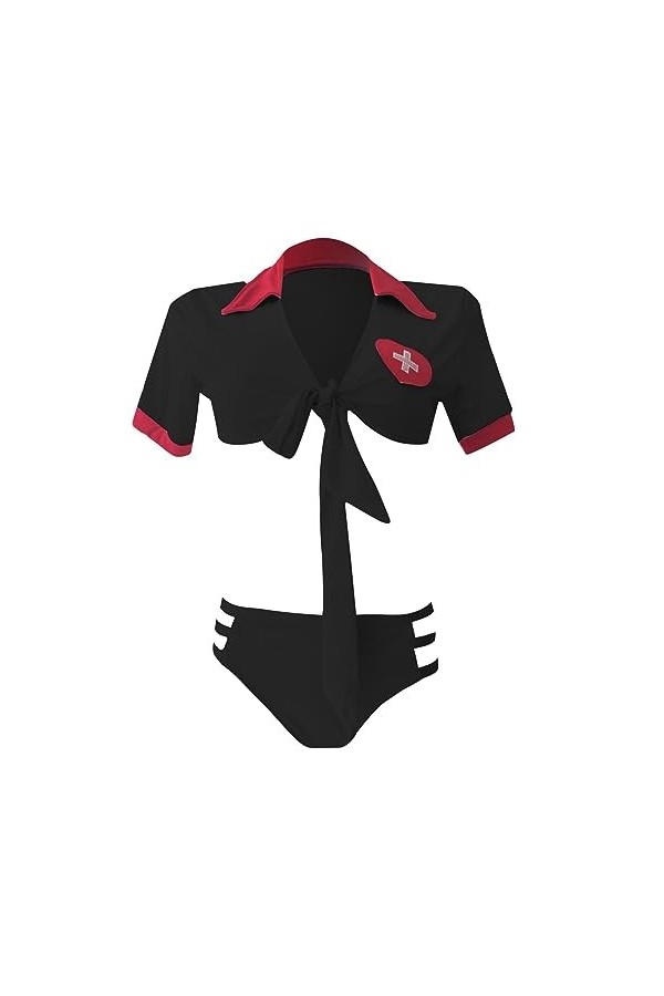 iOoppek Corset Femme Sexy Lacets Court Haut Sexy Lingerie Sexy Deux Pièces Ensemble Lingerie Jeu de Rôle, Noir , XXL