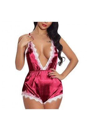 liaddkv Femmes Sexy Dentelle Dentelle Lingerie Dos Stretch Sling Bodysuit Pyjama Robe Lingerie Sexy, rouge, XXL