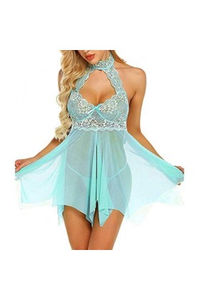 PANPANY Robe Femmes sous-vêtements Nightgown Lace Lingerie Sexy Halter Sleepwear Jupe Sexy Green, M 