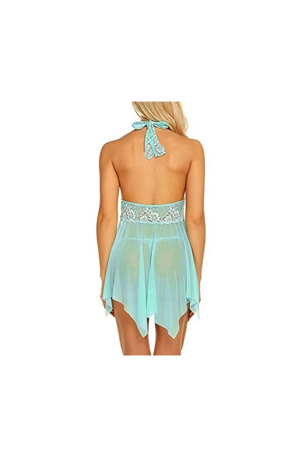 PANPANY Robe Femmes sous-vêtements Nightgown Lace Lingerie Sexy Halter Sleepwear Jupe Sexy Green, M 