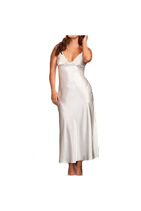 PANPANY Robe sexy long kimono femmes robe soie dentelle lingerie dressing bain long Anus White, XL 