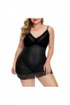 PANPANY Lingerie sous-vêtements Sexy Nightdress Dentelle Pyjama Sleepwear String Adolescente Fille Black, XL 