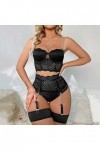 liaddkv Ensemble de lingerie sexy en dentelle pour femme avec soutien-gorge et culotte à taille haute, Noir , XXL