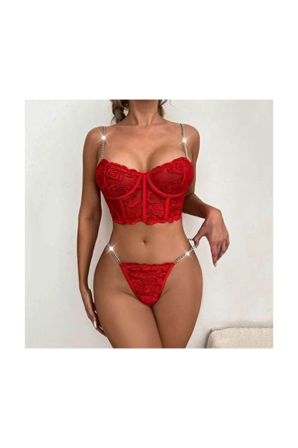 liaddkv Lingerie sexy pour femme 2 pièces Ensemble de lingerie avec armatures, soutien-gorge côtelé et culotte pour la Saint-