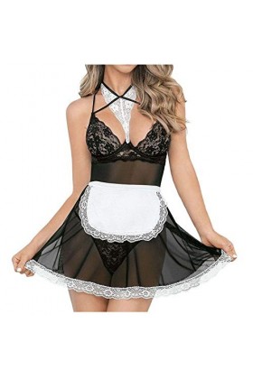 liaddkv Ensemble de sous-vêtements sexy pour femme avec pyjama Tandas, Noir , M