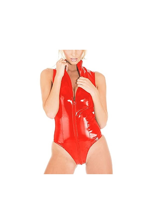 Ensemble de Lingerie Erothique Sexy Hot Dentelle Combinaisons Sexy en Cuir Brillant pour Femmes avec Un Costume à Fermeture é