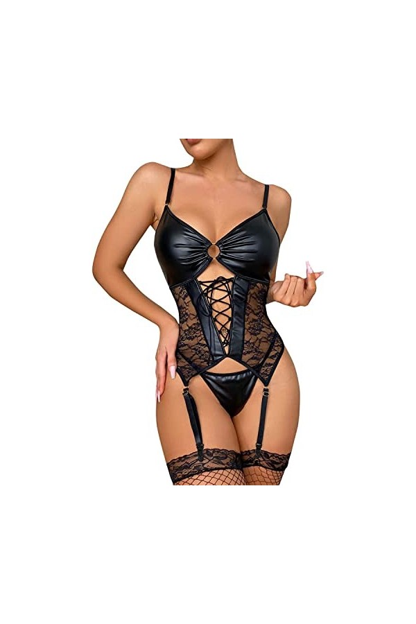 Zilosconcy Culotte Sous-vêtements Coton Culotte Femmes Sexy Dentelle Mesh Fleur Broderie Chaîne Connectée Jarretière Teddy Bo