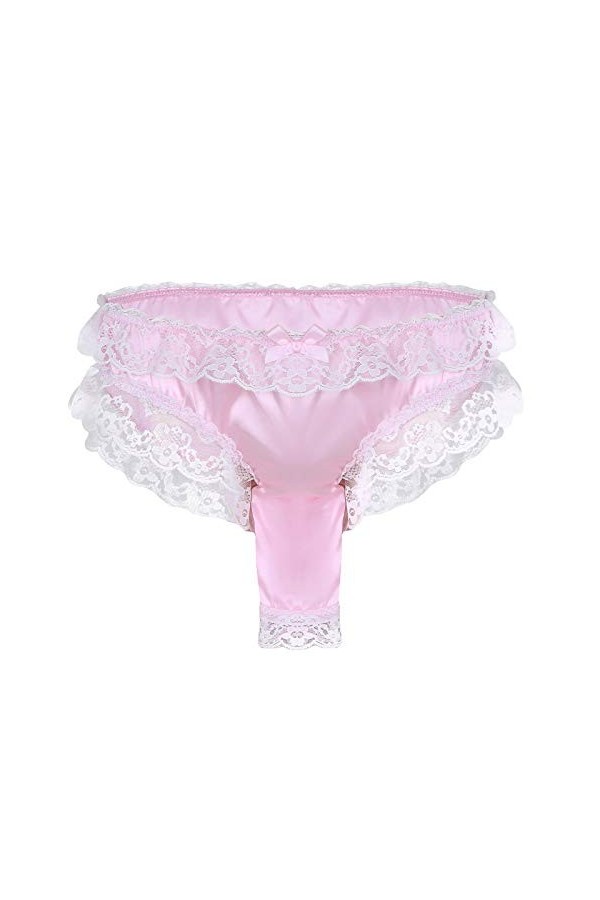 UOWEG Sexy Mens Lace Briefs Open Butt Low G-String Thong sous-vêtements Culottes Mannequin Lingerie Pink, L 