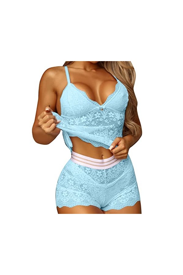 Vexiangni Lingerie pour femme potelée - Imprimé mode - Lingerie en maille - Trois pièces - Ensemble de sous-vêtements sexy - 