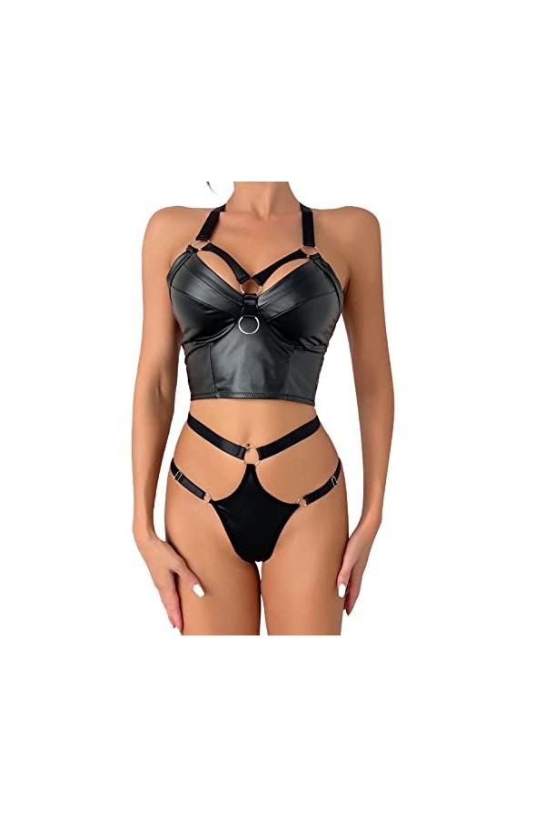 Lingerie Sexy Femme Coquine Hot Ouverte Lingerie Erothique Sexy DentelleSous-vêtements Amusants pour Femmes en Cuir Slim Fit 
