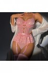 Ensemble de lingerie sexy pour femme avec soutien-gorge et culotte en dentelle, rose, M