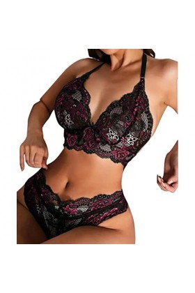 HERSIL Sous-vêtement sexy pour femme - Lingerie sexy - Dentelle - Soutien-gorge brillant - Bowknot profond - Pour cosplay - D