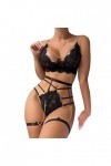 YWSTYllelty Bodys Femme Femmes résille Haut Ensemble de Lingerie Deux pièces Maille Transparente évider sous-vêtements Sexy V