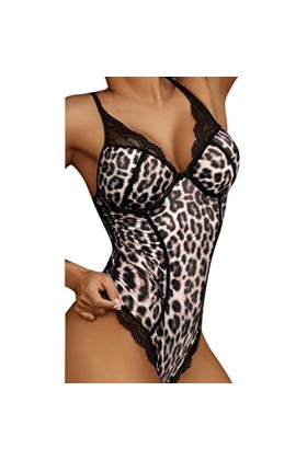 ADMAY 2023 New y2*k Style Lingerie Body sexy en dentelle à imprimé léopard pour femme Menottes Sexy Coquine Black, XL 