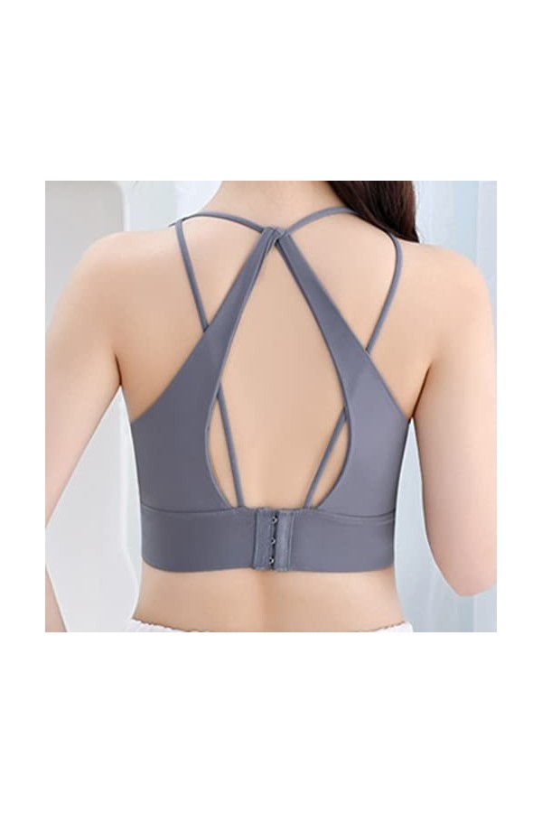 Zannycn Bralette Gorsenia Soutien-gorge dallaitement avec armatures croisées Dos rembourré Fitness Jogging Bra, gris foncé, 