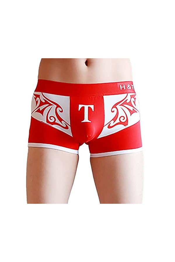 Sous-vêtements homme coton boxer cartoon imprimé sexy jeunes quatre saisons boxers taille moyenne, rouge, M