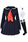 Costume classique pour écolière japonaise avec chaussettes - Noir - M