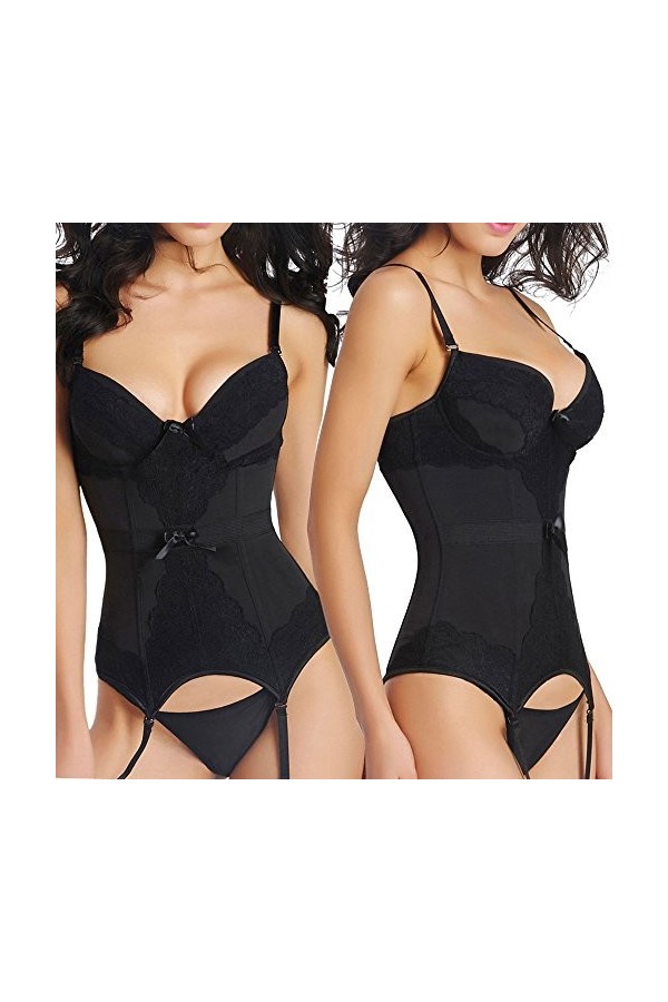 Lingerie bustier corset sexy pour femme, corset sexy pour femme, lingerie grande taille, string sexy, Noir , L