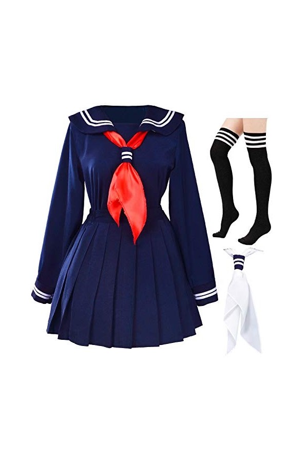 Costume classique pour écolière japonaise avec chaussettes - Noir - M