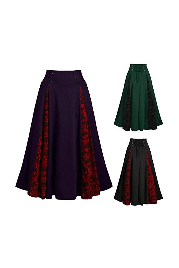 Vêtements médiévaux pour femme - Taille haute - Plissée punk - Jupe gothique victorienne - Renaissance rétro - Costume dHall