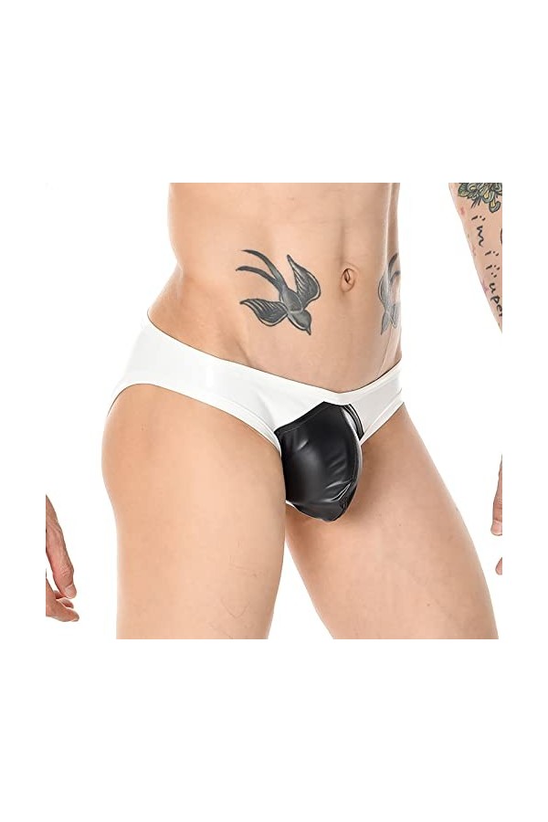 Maillot De Bain String pour Homme Slips pour Hommes en Similicuir Bas Sac Banane Slips de Hanche sous-vêtements Sexy Couleur 