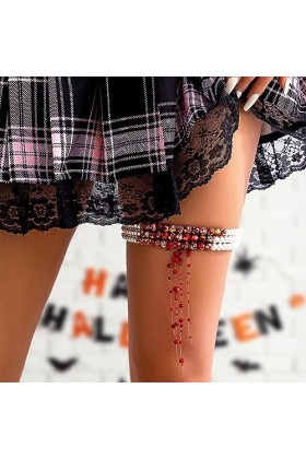 TROONZ Cuisse élastique,Chaîne Jambe Costume d’Halloween pour Femmes - Banélastique, Pompons dimitation Perles, Fausses Gout