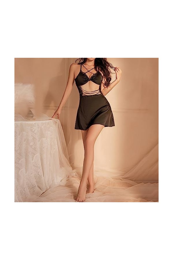 liaddkv Sexy Transparent Secrétaire Jupe Crayon Femme Lingerie Tentante Nuisette Corset Lacets, Noir , taille unique