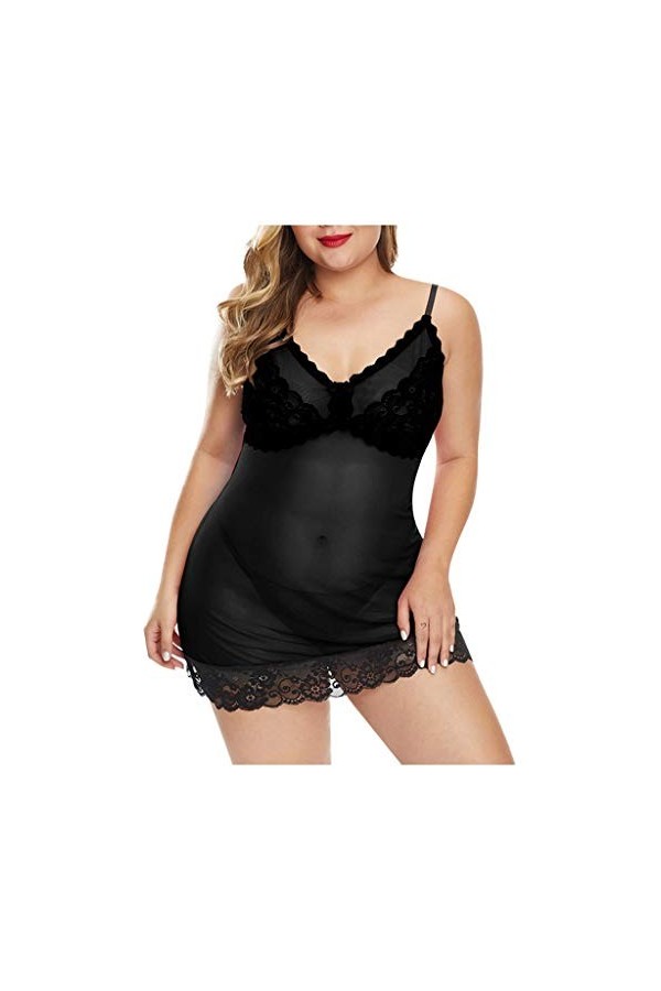 PANPANY Lingerie sous-vêtements Sexy Nightdress Dentelle Pyjama Sleepwear String Adolescente Fille Black, XXXXXL 