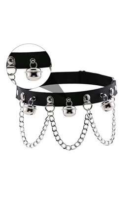 Healeved 1Pc Noir Cloche Chaîne Jambe Boucle Extensible Bracelets pour Femmes Bracelets Cuir Jarretière Corps Chaîne Ceinture