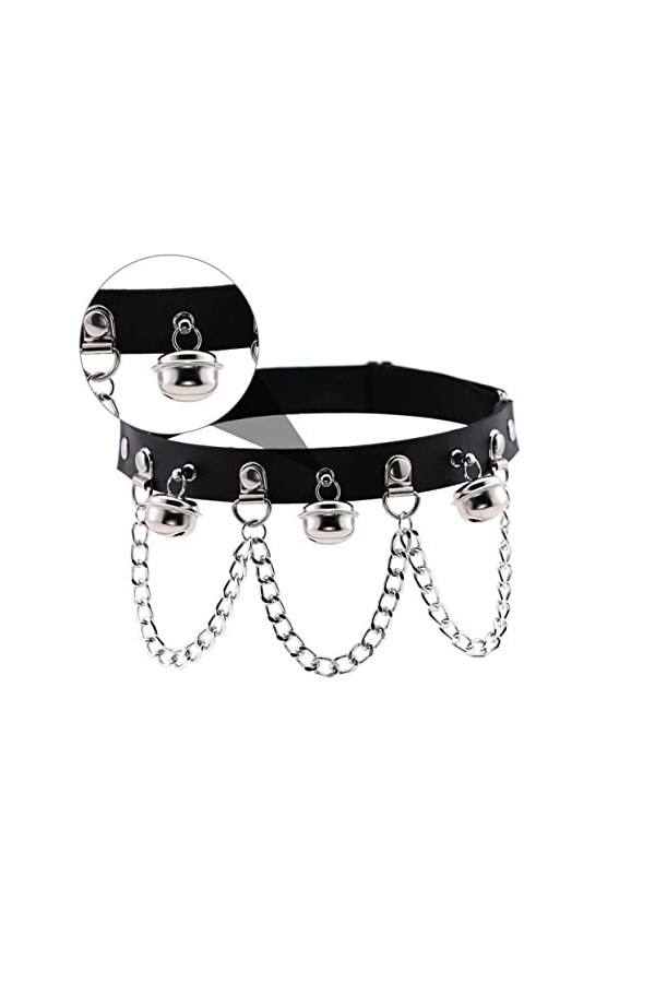 Healeved 1Pc Noir Cloche Chaîne Jambe Boucle Extensible Bracelets pour Femmes Bracelets Cuir Jarretière Corps Chaîne Ceinture