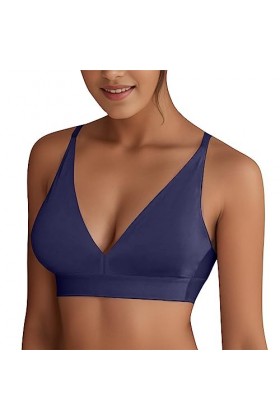 Femme Soutien-Gorge Confortable Sexy Chair Doux Confortable Respirant Deep V Ring et Bustier Sans Trace, bleu, XL